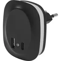 Osram LUNETTA EDGE stopcontactnachtlampje, zwart, 0,35 W, 10 lm, warm wit licht, daglichtsensor, USB-A- en USB-C-aansluiting, ledtechnologie, oplaadfunctie, lange levensduur, IP20, 3000 K