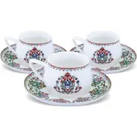 Karaca Nakkaş 6lı Nakkash Turkse Koffie Kopjes Set Voor 6 Personen, 12 TLG, 90 ml, 6X Espresso Kopje en 6X Schotel, Mokka Kopjes, Porselein Espresso Kopjes Set, Koffie Kopjes met Schotel-Espresso Set