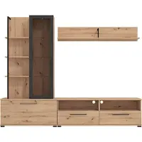 Vente-unique Tv-meubel DUBLIN met opbergruimte - Kleur: eiken en zwart