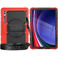 Mobigear SureGrip Xtreme Tablethoes geschikt voor Samsung Galaxy Tab S9 Ultra Hardcase Backcover + Schouderband + Standaard - Zwart / Rood