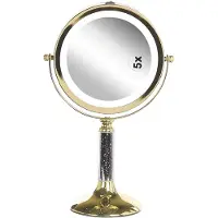 Beliani Make-up spiegels, Lumarko kosmetikos veidrodėlis LED 18 cm aukso BAIKSO veidrodėlis! (18 x 18 x 34 cm)