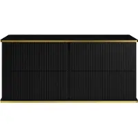 Vente-unique Hangmeubel met ribbels voor onder wastafel met gouden rand - Zwart - 120 cm - KELIZA