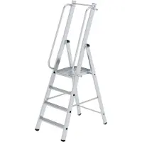 MUNK Günzburger Steigtechnik platformladder, 4 treden, aluminium, stevige rechthoekige buisbomen, groot platform, voorgemonteerde leuningen, antislip ladderschoenen, 150 kg