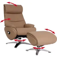 Mendler Relaxfauteuil met hocker -K98, TV-fauteuil, draaibare relaxfunctie, metaal echt leer/kunstleer ~ taupe