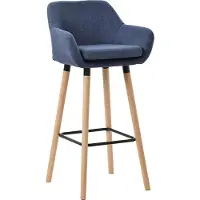 CLP Grant Barkruk - Met rugleuning - Voetsteun - houten frame - tot 150 kg belastbaar - Stof - donkerblauw/natura