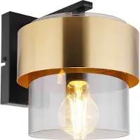 Globo Lighting wandlamp, metaal, mat zwart, glas, messingring, lichtrichting: naar beneden, afmetingen: 180x215mm, armatuurlengte: 235mm, exclusief 1x E27 60W 230V lamp