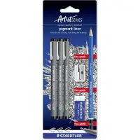 Staedtler pigment liner 308 Set inkl. gratis Bleistift Radierer Spitzer