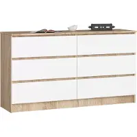 Akord Ladekast K140 met 6 Lades / Furniture Factory / Sonoma Eik - Wit / 138 x 77 x 40 cm