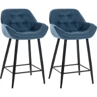 CLP Gibson Set van 2 barkrukken - met rugleuning - met armleuning - blauw Stof
