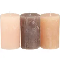 Viana Decoratieve pilaarkaarsenset van 12 in bruin, zand & abrikoos, 60x100m