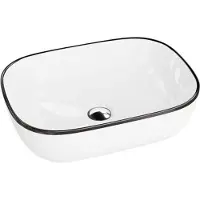 Domino COSTA - Keramische Opzetwastafel 460x325x135 mm - Wit Hoogglans met Zwarte Lijn - Dunne Rand - Zonder Overloop