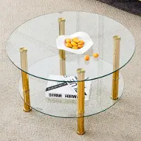 STILVORA Salontafel Rond 70x42 cm - Tweelaags Gehard Glas - Ruime Opberging Voor Woonkamer En Balkon - Metaal - Goud Transparant
