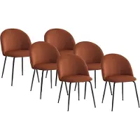 Vente-unique Set van 6 stoelen van velours en zwart roestvrij staal - Terracotta - MELBOURNE
