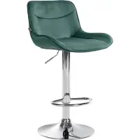 CLP Vonore Barkruk - Met rugleuning - Met voetensteun - Verstelbaar - Metalen frame - Velvet - Fluweel - chroom/groen