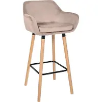 CLP Grant Barkruk - Met rugleuning - Moderne Barstoel - Beukenhouten Poten - Belastbaar tot 150 kg - Velvet - Fluweel - licht grijs/natura
