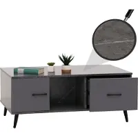 Mendler Salontafel -N89, sofatafel, laden deuren vakken visgraatmotief melamine hout, 42x103x60cm ~ marmer look grijs