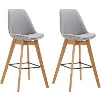 CLP Set van 2 barkrukken Metz, bekleed met stof, met rugleuning en voetsteun | Kleur: grijs, frame: naturel
