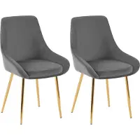 CLP Elmira Set van 2 eetkamerstoelen - Klassiek - Met rugleuning - Met armleuning - Met rugleuning - Velvet - goud/donkergrijs