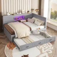 OKWISH Fluweel Gestoffeerd bed 160×200 cm - Tweepersoonsbedden Met Opbergruimte - Voor Luxe Slaapkamers - Opbergruimte Boxspring - Voor Stellen En Volwassenen - Met USB & LED - Donkergrijs