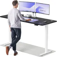 Desktronic HomePro Zit-sta Bureau Elektrisch In Hoogte Verstelbaar, 200x80cm Wit/Zwart, Stille Dubbele Motor, Hoogte 62-126cm