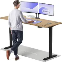 Desktronic HomePro Zit-sta Bureau Elektrisch In Hoogte Verstelbaar, 200x80 cm Massief Eiken/Zwart, Stille Dubbele Motor, Hoogte 62-126cm