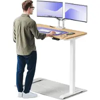 Desktronic HomeOne Zit-sta Bureau Elektrisch In Hoogte Verstelbaar, 120x60cm, Wit/Eiken, Stille Dubbele Motor, Hoogte 72-119cm