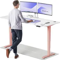 Desktronic HomePro Zit-sta Bureau Elektrisch In Hoogte Verstelbaar, 200x80 cm Roze/Wit, Stille Dubbele Motor, Hoogte 62-126cm