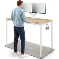 Desktronic HomeMax Zit-sta Bureau Elektrisch In Hoogte Verstelbaar, 160x80 cm Bamboo/Wit, Stille Vier Motorsysteem, Hoogte 74-119cm