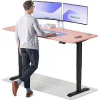 Desktronic HomePro Zit-sta Bureau Elektrisch In Hoogte Verstelbaar, 180x80 cm Zwart/Roze, Stille Dubbele Motor, Hoogte 62-126cm