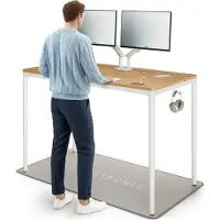 Desktronic HomeMax Zit-sta Bureau Elektrisch In Hoogte Verstelbaar, 160x80 cm Massief Eiken/Wit, Stille Vier Motorsysteem, Hoogte 74-119cm