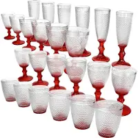 MamboCat 24-delig set RUBIN champagne-, rode wijn-, witte wijn- en waterglazen rood van glas – 6x 77094, 6x 77096, 6x 77098 & 6x 77089