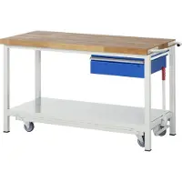 RAU Werkbank serie 8001, verrijdbaar, neerlaatbaar, schuiflade, B 1500 x D 700 x H 880 mm