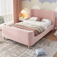 Sweiko -Kinderbed gestoffeerd- eenpersoonsbed slee-bed met kosmisch patroon- 90 x 200 cm- voor jongens en meisjes- roze- fluweel (zonder matras)