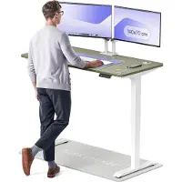 Desktronic HomePro Zit-sta Bureau Elektrisch In Hoogte Verstelbaar, 140x70 cm Wit/Groente, Stille Dubbele Motor, Hoogte 62-126cm
