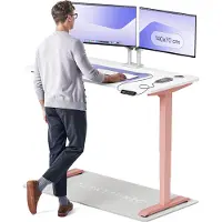 Desktronic HomePro Zit-sta Bureau Elektrisch In Hoogte Verstelbaar, 140x70 cm Roze/Wit, Stille Dubbele Motor, Hoogte 62-126cm