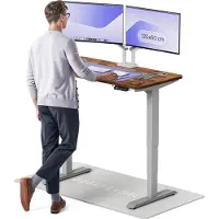 Desktronic HomePro Zit-sta Bureau Elektrisch In Hoogte Verstelbaar, 120x60 cm Massief Notenhout/Grijs, Stille Dubbele Motor, Hoogte 62-126cm