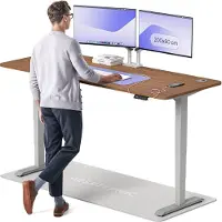 Desktronic HomePro Zit-sta Bureau Elektrisch In Hoogte Verstelbaar, 200x80cm Grijs/Notenhout, Stille Dubbele Motor, Hoogte 62-126cm