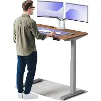 Desktronic HomeOne Zit-sta Bureau Elektrisch In Hoogte Verstelbaar, 120x60cm, Grijs/Notenhout, Stille Dubbele Motor, Hoogte 72-119cm