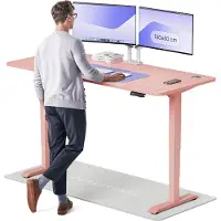 Desktronic HomePro Zit-sta Bureau Elektrisch In Hoogte Verstelbaar, 180x80 cm Roze/Roze, Stille Dubbele Motor, Hoogte 62-126cm