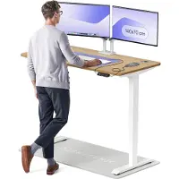 Desktronic HomePro Zit-sta Bureau Elektrisch In Hoogte Verstelbaar, 140x70 cm Massief Eiken/Wit, Stille Dubbele Motor, Hoogte 62-126cm