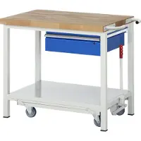 RAU Werkbank serie 8001, verrijdbaar, neerlaatbaar, schuiflade, B 1000 x D 700 x H 880 mm