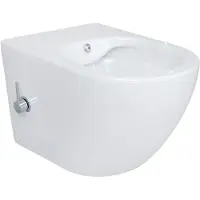 BELVIT hangtoilet zonder spoelrand, eenvoudig te reinigen, toilet met geïntegreerd bidet, warm- en koudwater, toilet zonder deksel, douchetoilet van keramiek, wit