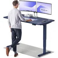 Desktronic HomePro Zit-sta Bureau Elektrisch In Hoogte Verstelbaar, 160x80 cm Blauw/Blauw, Stille Dubbele Motor, Hoogte 62-126cm