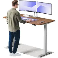 Desktronic HomeOne Zit-sta Bureau Elektrisch In Hoogte Verstelbaar, 160x80cm, Grijs/Notenhout, Stille Dubbele Motor, Hoogte 72-119cm