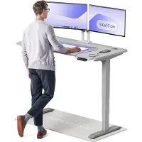Desktronic HomePro Zit-sta Bureau Elektrisch In Hoogte Verstelbaar, 140x70cm Grijs/Grijs, Stille Dubbele Motor, Hoogte 62-126cm