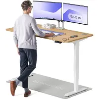 Desktronic HomePro Zit-sta Bureau Elektrisch In Hoogte Verstelbaar, 160x80cm Wit/Eiken, Stille Dubbele Motor, Hoogte 62-126cm