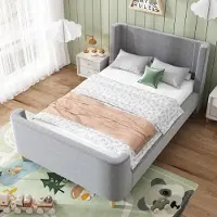 Sweiko -Kinderbed gestoffeerd- eenpersoonsbed slee-bed met kosmisch patroon- 90 x 200 cm- voor jongens en meisjes- grijs- fluweel (zonder matras)