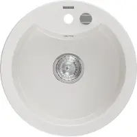 Mexen Diego granieten spoelbak 1-komors 488 x 480 , wit, chrom sifon - 6512481000-20