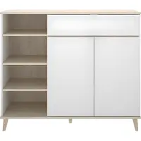 Vente-unique Keukenbuffet WAJDI - 2 deuren, 1 lade en 4 nissen - Wit en eiken