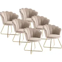 Vente-unique Set van 6 stoelen van velours en metaal - Beige en goudkleurig - FIORI II